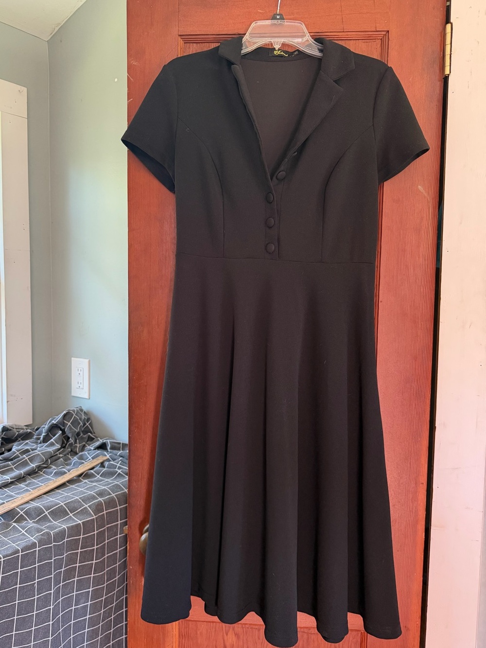 Black A-Line Button Midi Dress